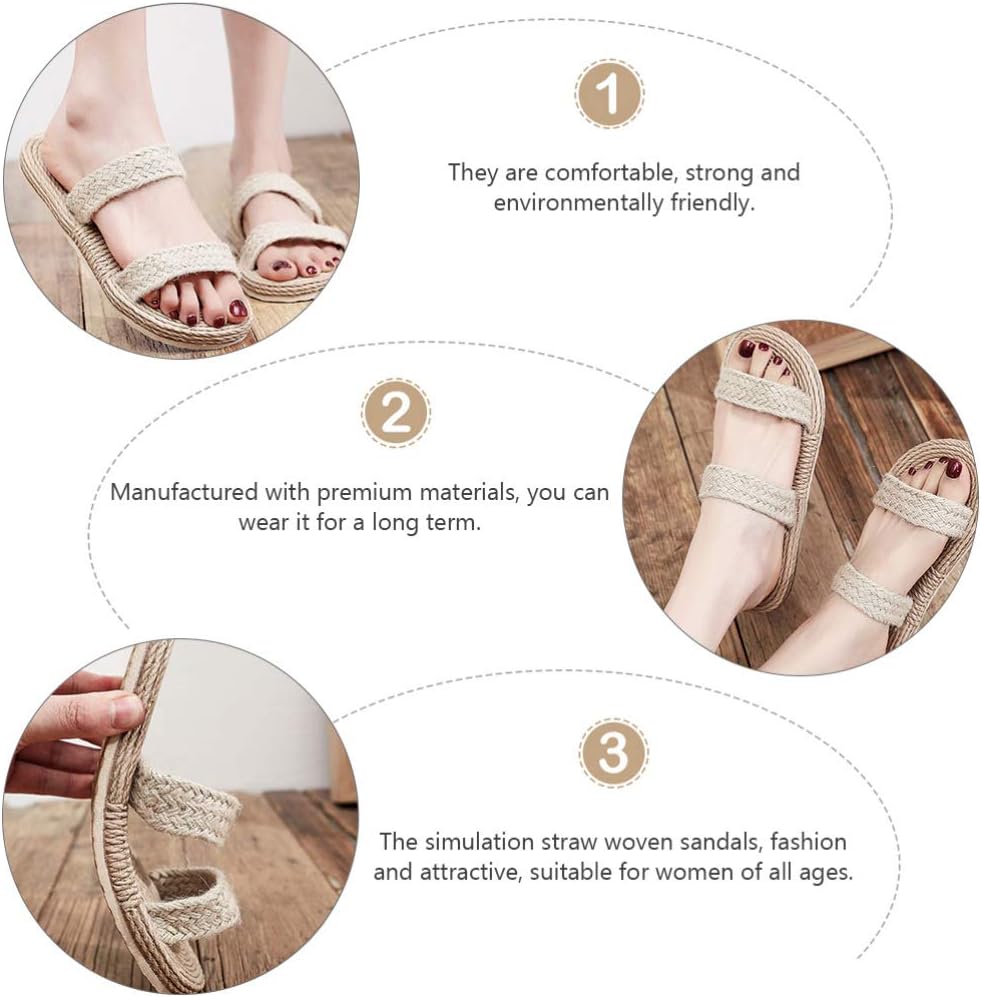 Holibanna Womens Straw Woven Sandals Beach Slippers Lightweight Flat Slide Casual Summer Shoes for Indoor and Outdoor