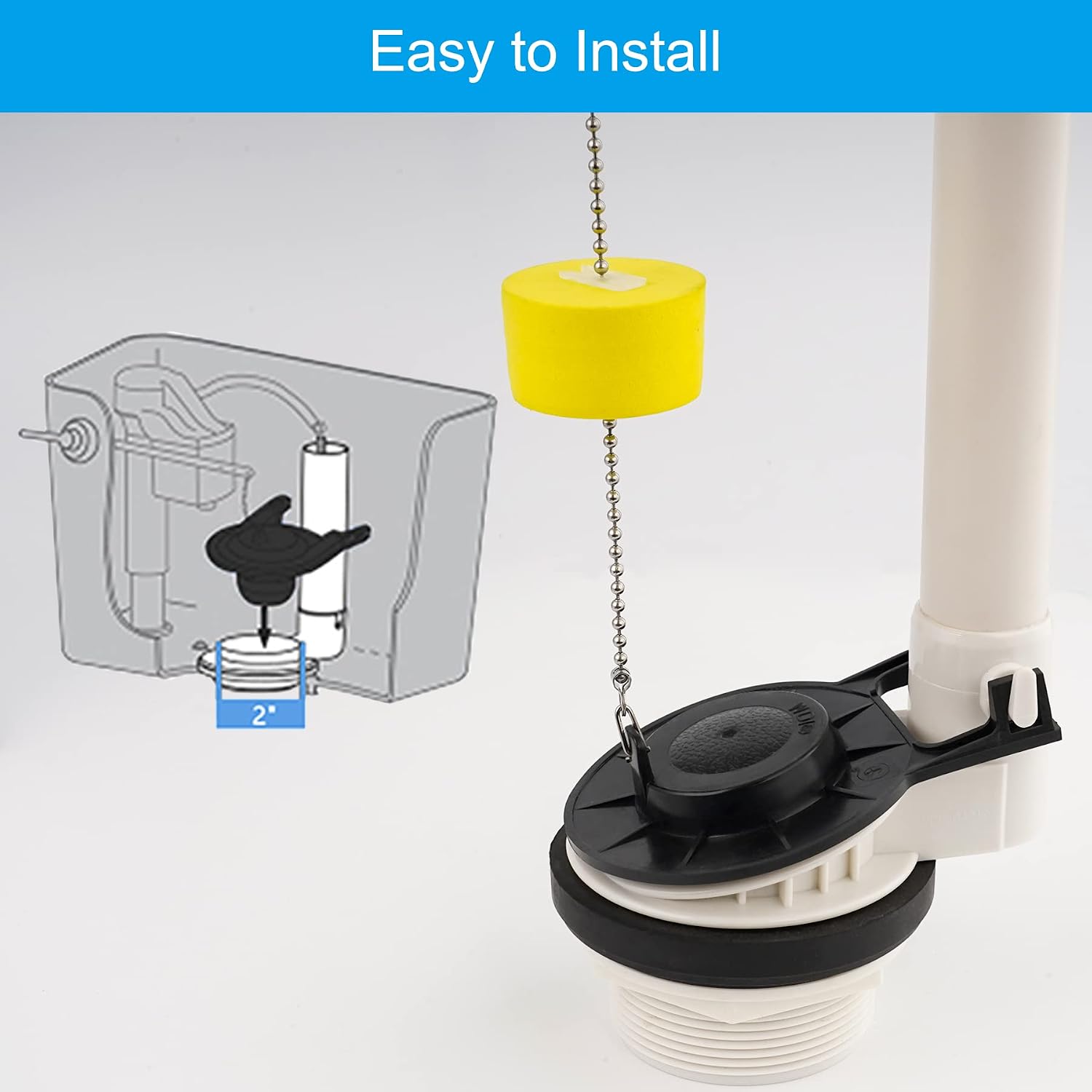 2-Inch Toilet Flapper Replacement Compatible with American Standard 7381129-200.0070A Universal Flapper and Chain with Float for 2-Inch Flush Valves Water Saving, High Performance, Easy to Install