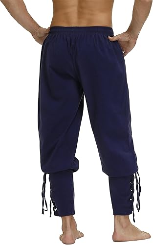 Miniatura 3 de Parlsdy Disfraz renacentista para hombre, pantalones vikingos, color marrón, mezcla moderna histórica, pantalones cargo talla XS, S, M, L, XL, 2XL