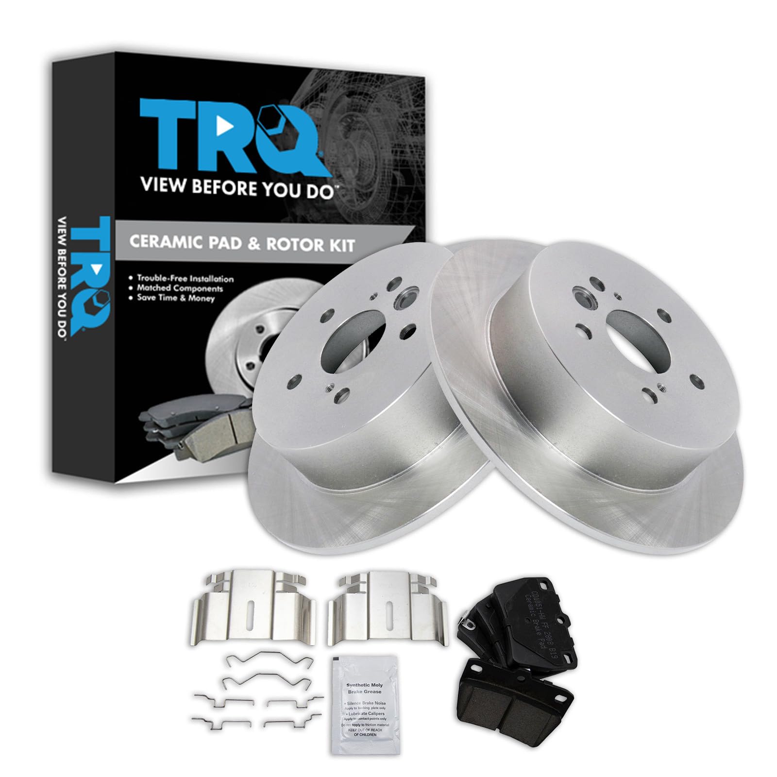 TRQ Rear Brake Pad and Rotor Set Ceramic Compatible with 2004-2005 Toyota RAV4
