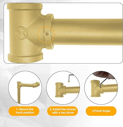 Miniatura 5 de Oroonoko Estante industrial para ropa de tubería 45.2 pulgadas (dorado)