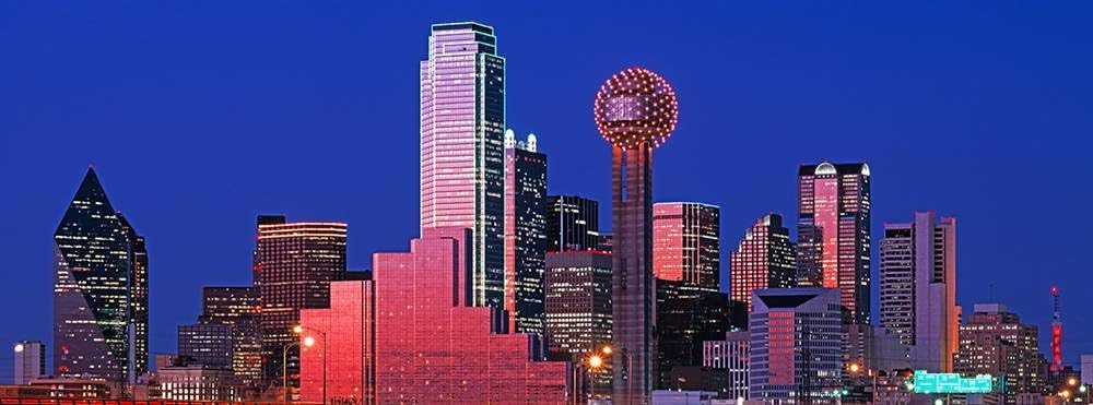 Walls 360 Peel & Stick City Skyline Wall Mural: Panoramic View of Dallas Skyline at Night (36 in x 12 in)