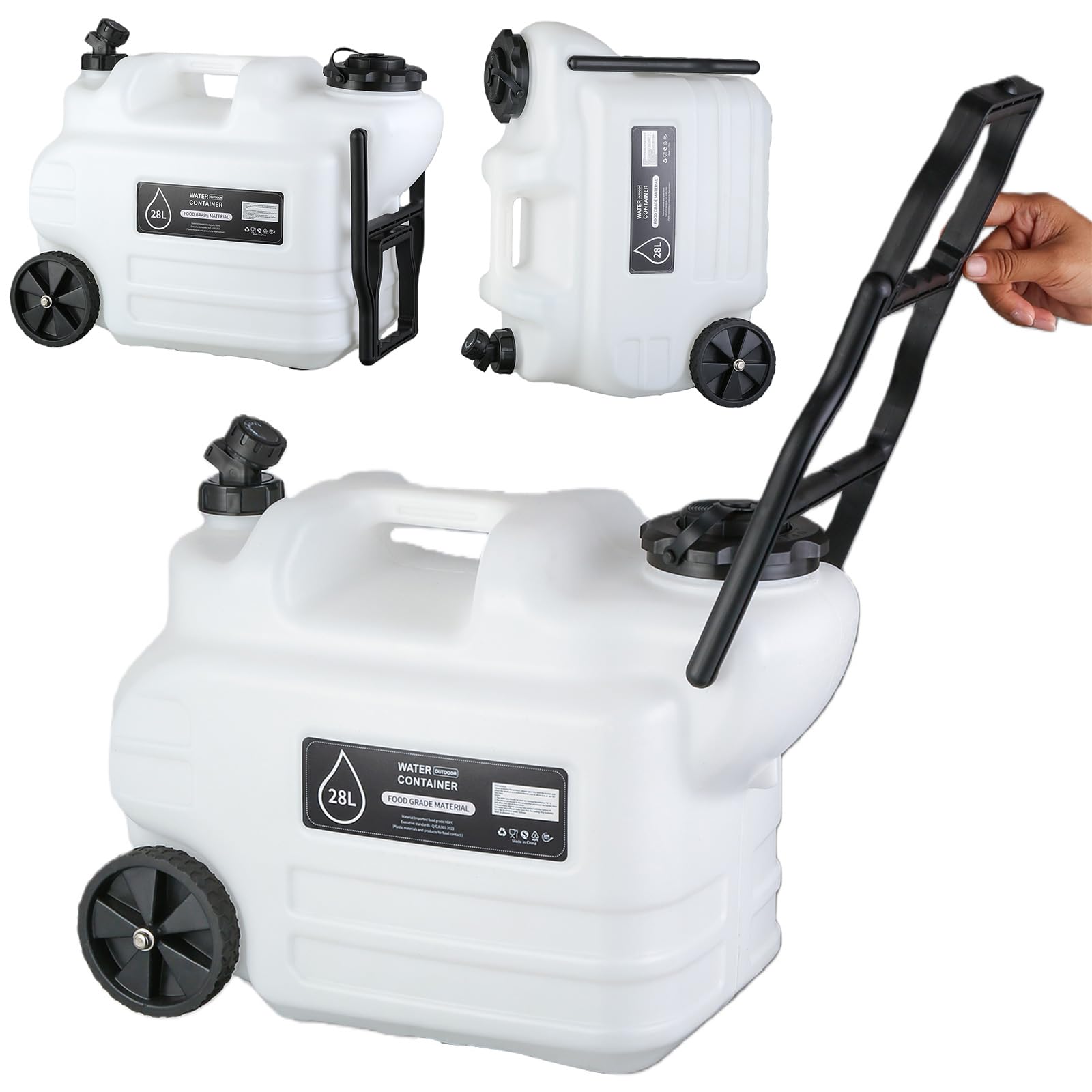 7.4 Gallon (28L) Multifunction Water Tank with Wheels Water Dispenser Carrier Emergency Stroage for Vehicle Car Outdoor Hiking