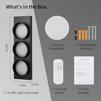 yeesport Traffic Light Wall Lamp, Retro Traffic LED Light with Remote Controller, Kids Bedroom Stop Light, Room Decor Light, Vintage Fun Signal Light for Bedroom, Living Room, Club, Bar, Pub (1)