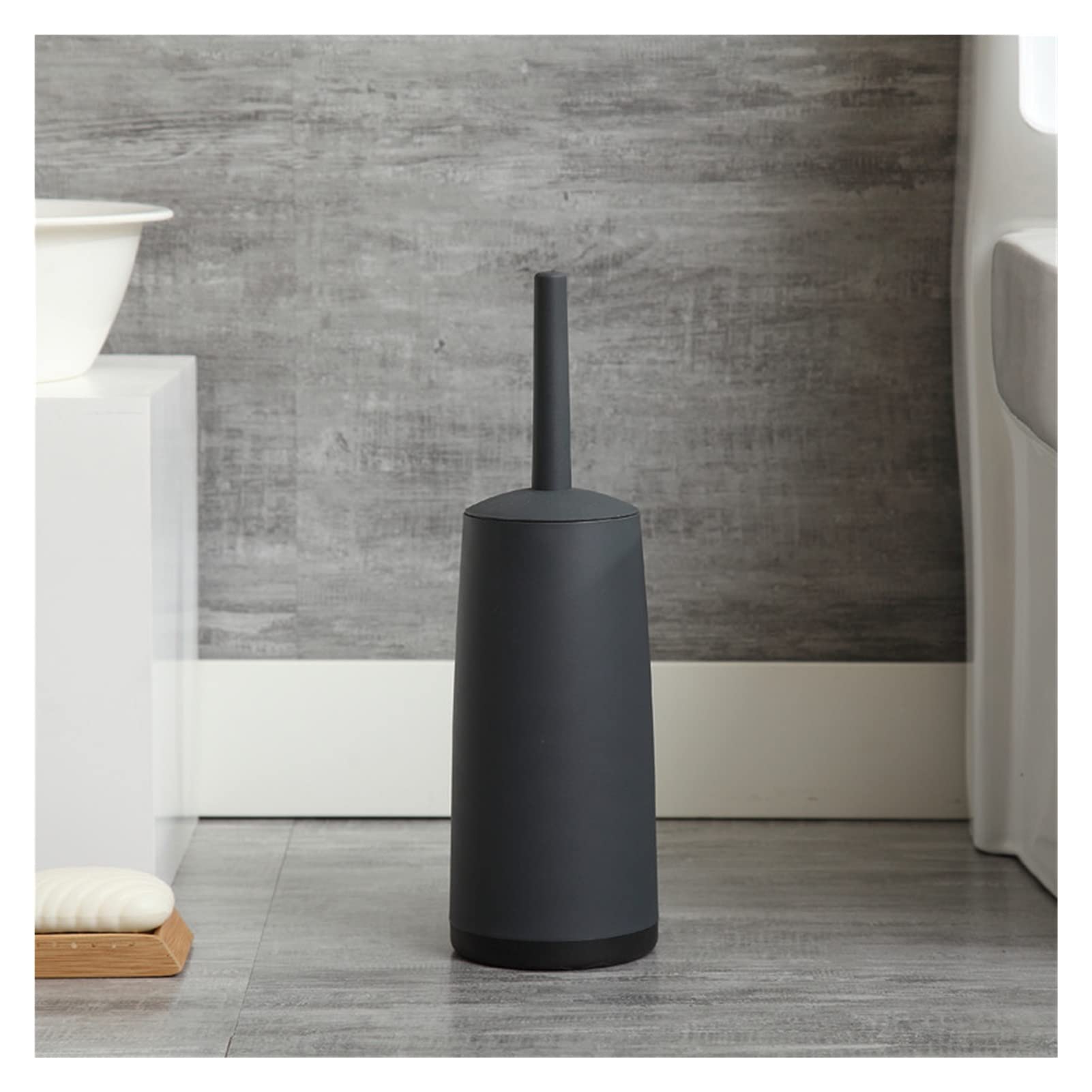 Set scopino per WC Nero con Testina in plastica, Supporto da Pavimento e Copertura per Maniglia – Strumento Essenziale per la Pulizia del Bagno e Accessori per un'igiene Efficace