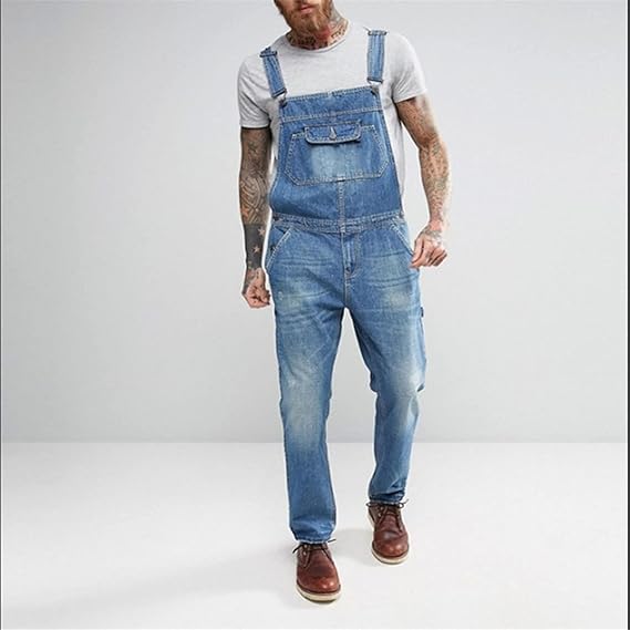 Pantalon Vaqueros Multibolsillos Para Hombre, Peto De Mezclilla