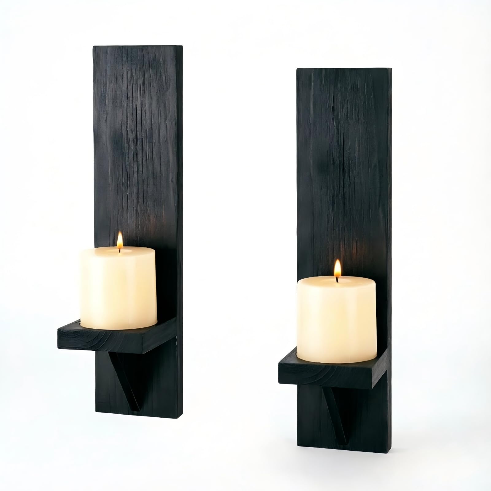 ALCXAZS Rustic Wall Sconces Set Of Two Add Elegance To Any Room With Charming Wood Wall Sconces Set Of Two Candle Is, black