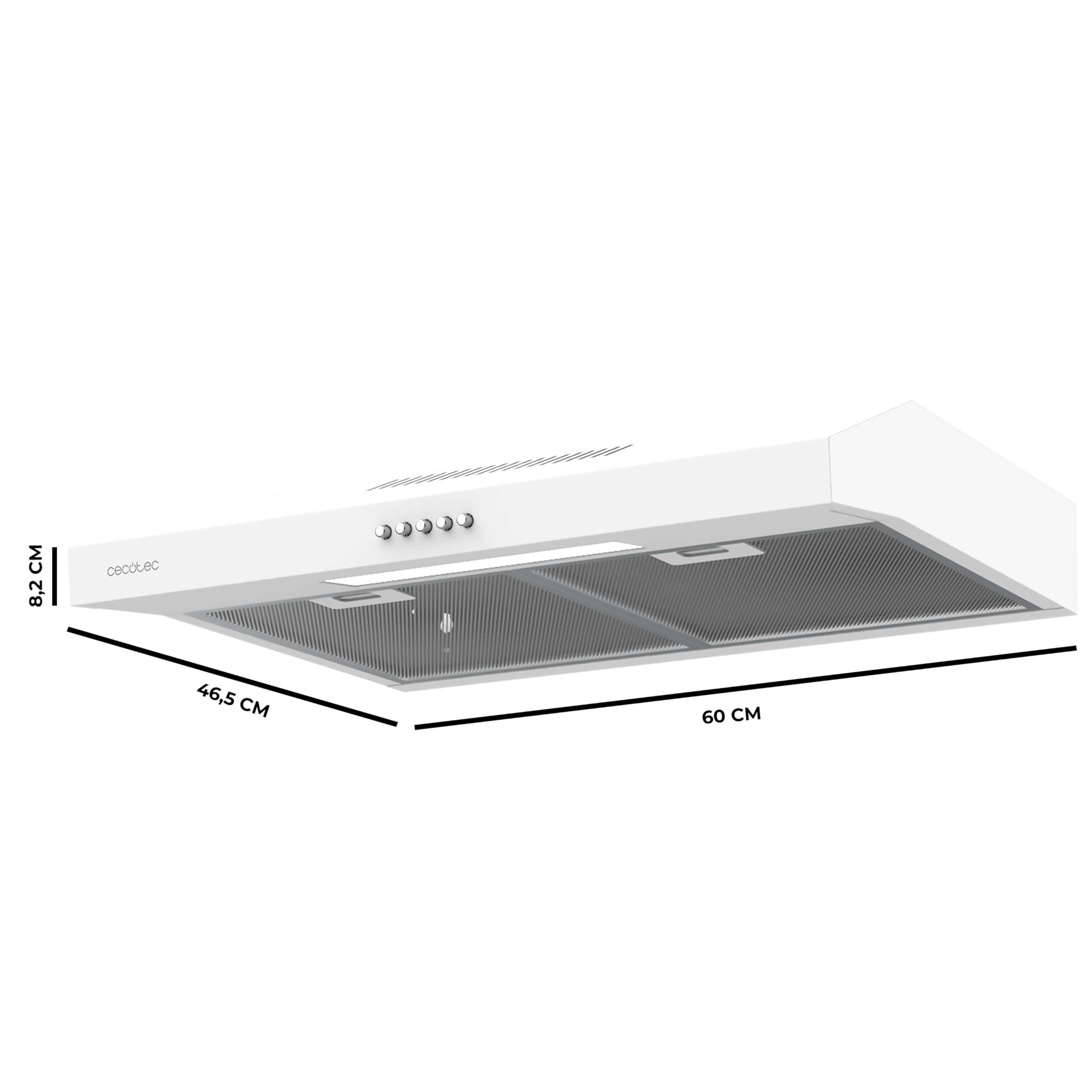 Cecotec Hotte Aspirante 60 cm Bolero Flux CM 602200 White, 220 m³/h, 70 W, Contrôle Mécanique, Blanc