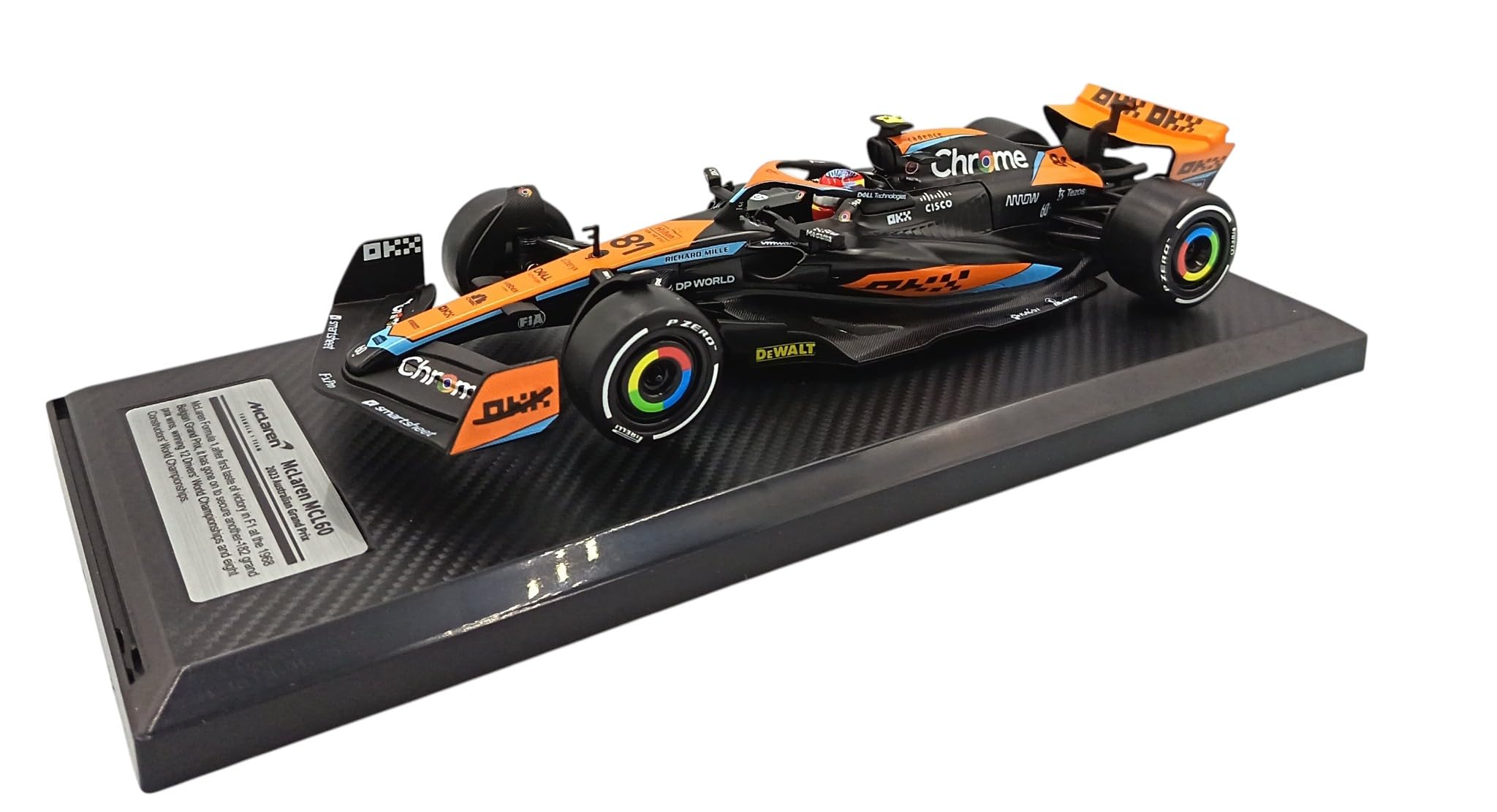OPO 10 Coche de Fórmula 1 a Escala 1:24 con Casco de piloto, Compatible con McLaren MCL60 Piastri #81 2023 Gran Premio de Australia (8.º Puesto) - CCA 81-68290