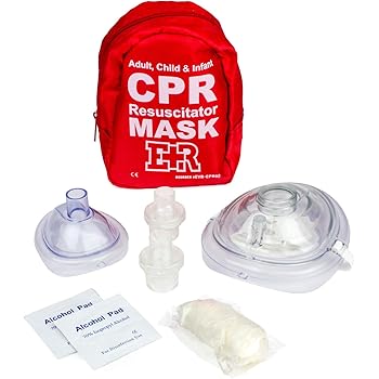 Ever Ready First Aid Adult and Infant CPR Mask Combo Kit with 2 Valves with Pair of Nitrile Gloves & 2 Alcohol Prep Pads - Red