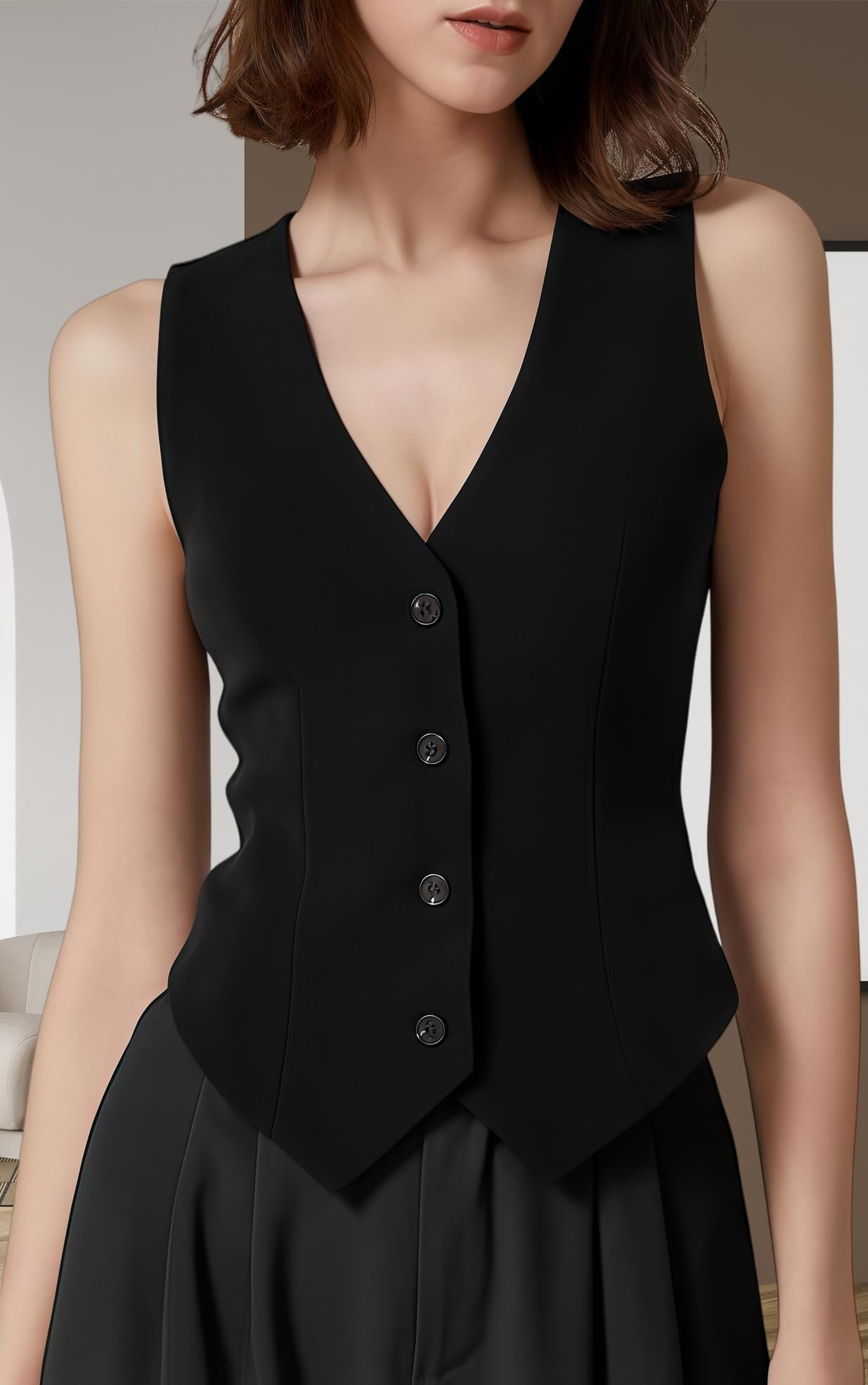 Gilet Donna Elegante, Gilet da Donna Elegante con Scollo A V Estivo Slim con Bottoni Senza Maniche Blazer Giacca Tinta Unita Waistcoats Top per Il Lavoro Quotidiano.