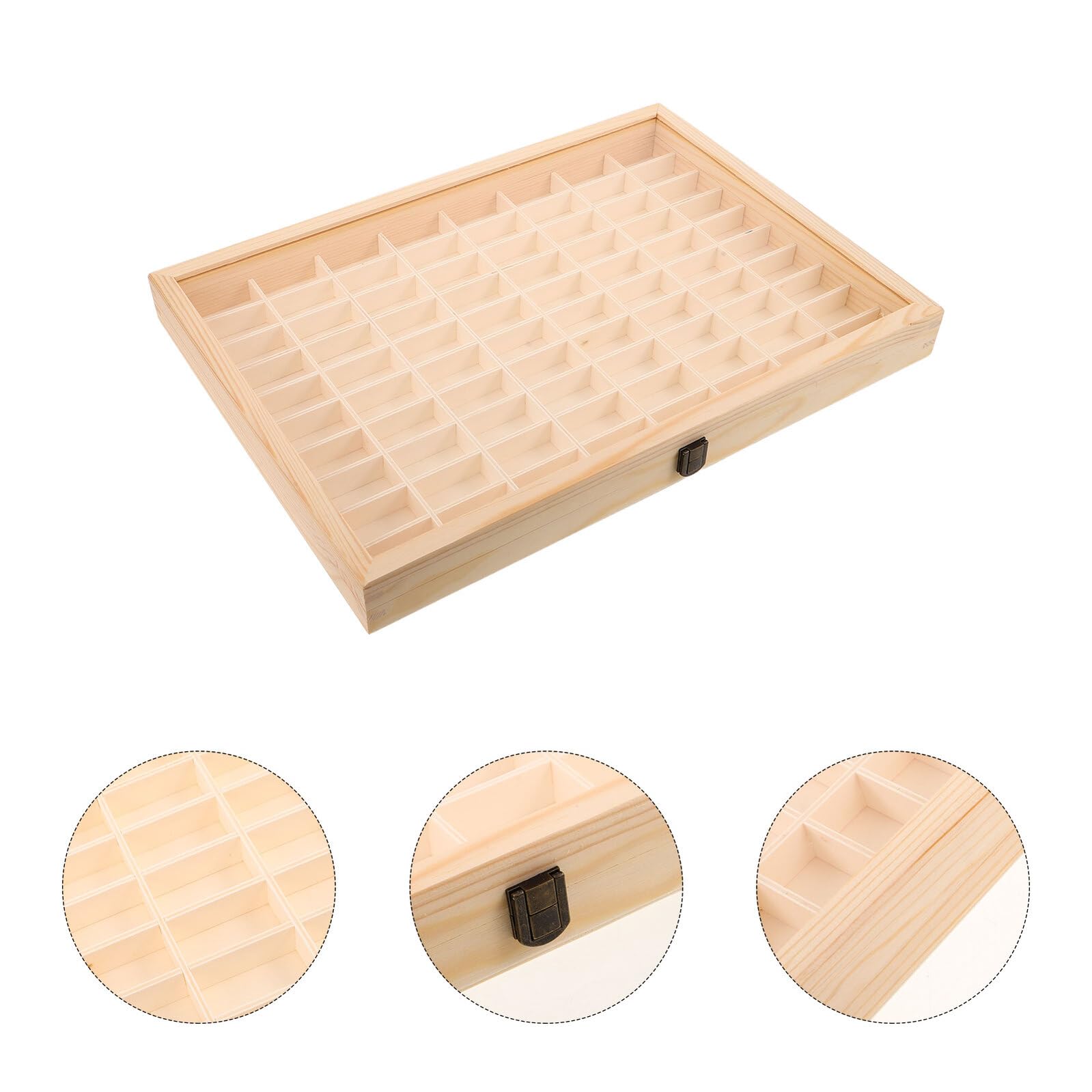 Elegante Holz Aufbewahrungsbox mit Transparentem Sichtfenster und 80 Fächern zur Präsentation von Mineralien und Kristallsammlungen für Ausstellungen und Schule