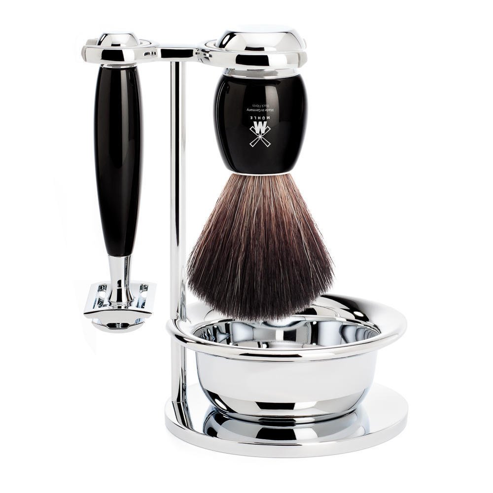 MÜHLE Vivo 4-tlg. Rasierset mit Rasierhobel, Edelharz-Griff in schwarz