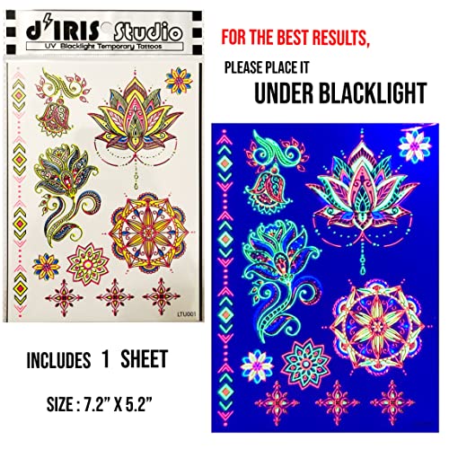 d'IRIS studio Adulto Unissex Tatuagens Temporárias para Glow Party Uv Pretolight – 1 Folha de Pintu