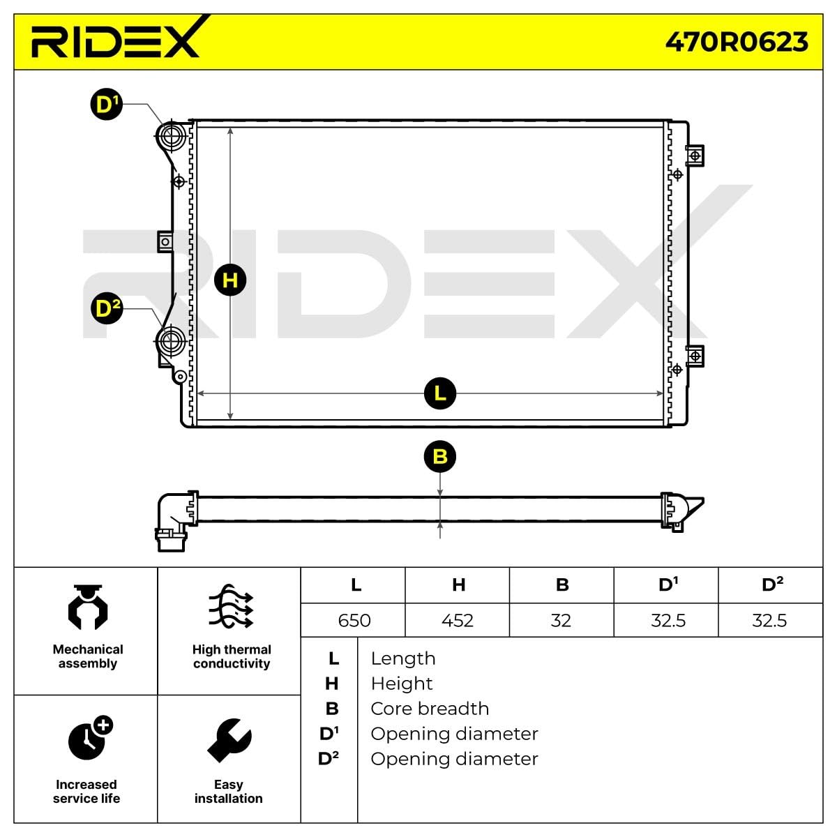RIDEX 470R0623 Radiador refrigeración del motor Compatible con VW Golf 6 5K1