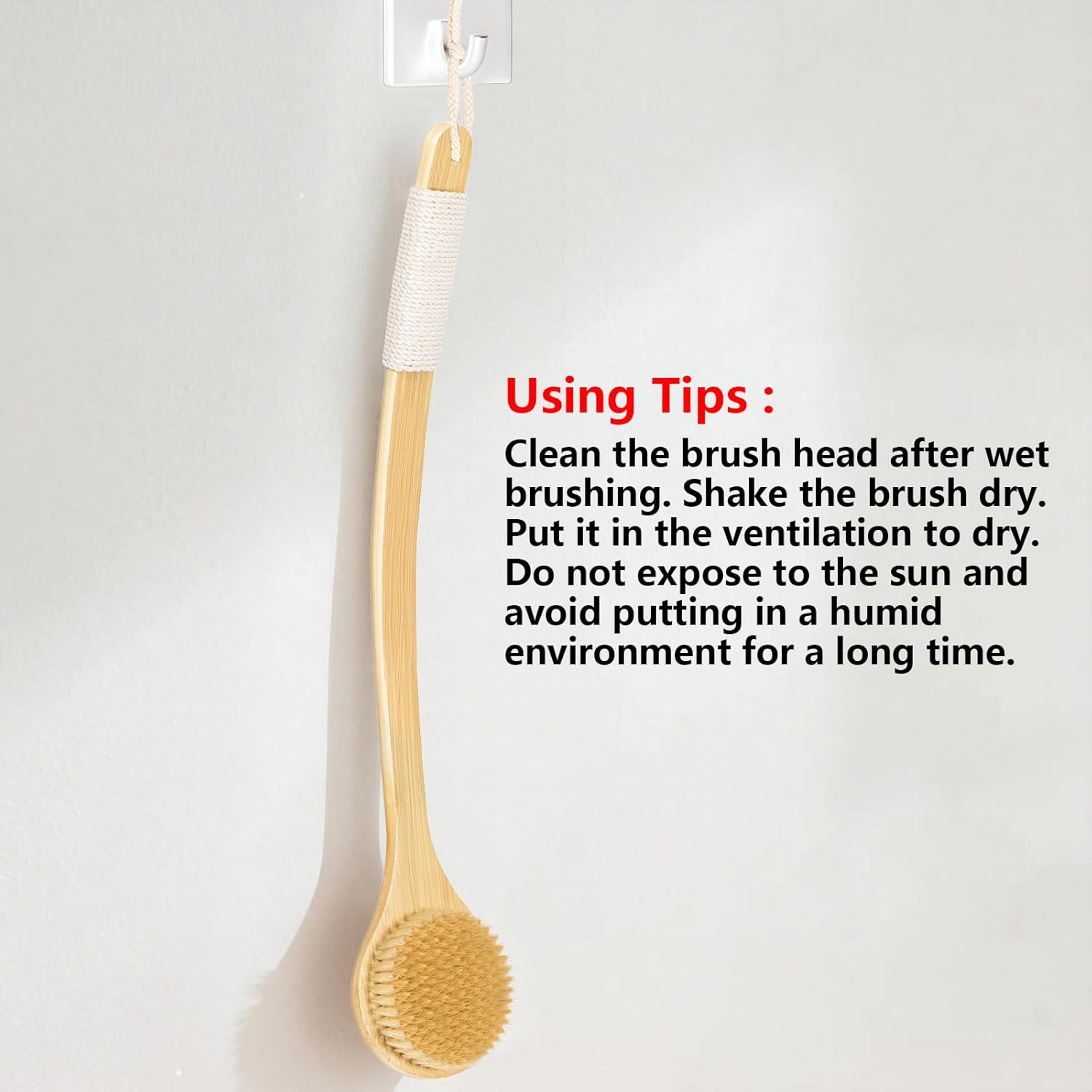 ​​​​Back Scrubber Brush for Shower, 22" Curved Long Bamboo Handle Shower Brush, Antiskid Body Bath Brushes for Back Dry/Wet Brushing, Moderately Soft Natural Bristle Body Brush for Showering (Beige)
