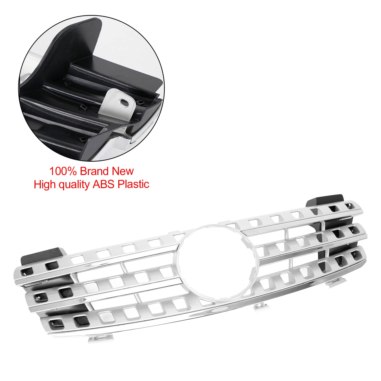 Parrilla del Parachoques Delantero Apto para Mercedes-Benz ML-Class W164 2005-2008 Chrome (No Logo)