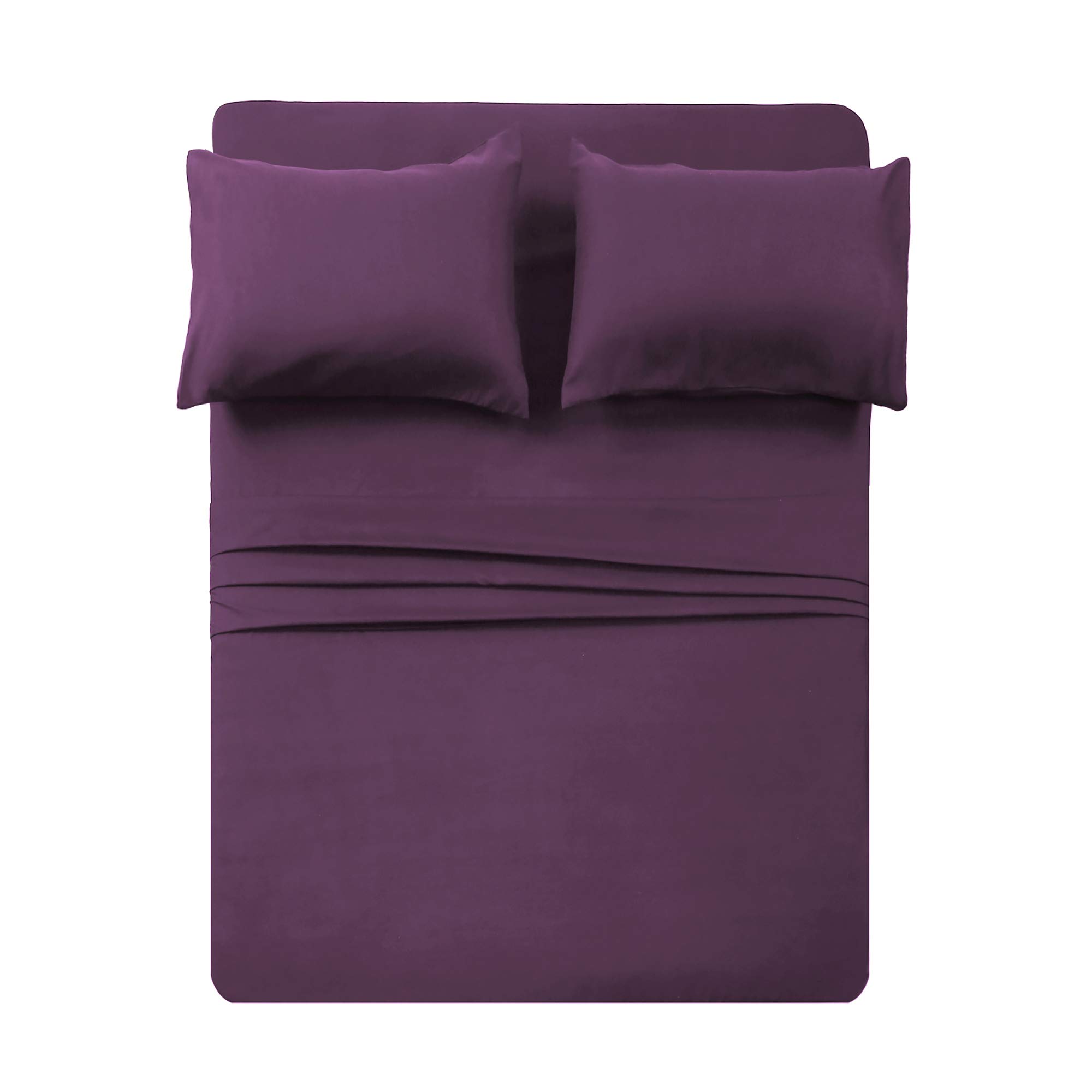 4 Piece Bed Sheet Set (Queen,Purple) 1 Flat Sheet,1 Fitted Sheet and 2 Pillow Cases,Brushed Microfiber Luxury Bedding with Deep Pockets