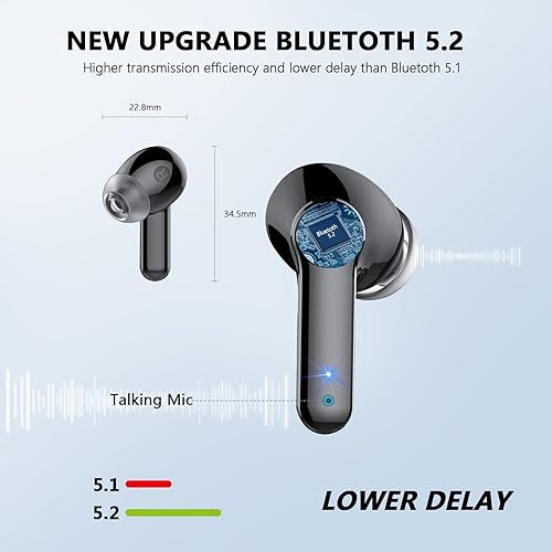 Miniatura 5 de Auriculares inalámbricos, auriculares estéreo Bluetooth 5.2, tiempo de reproducción de 48 horas con pantalla LED de alimentación, auriculares