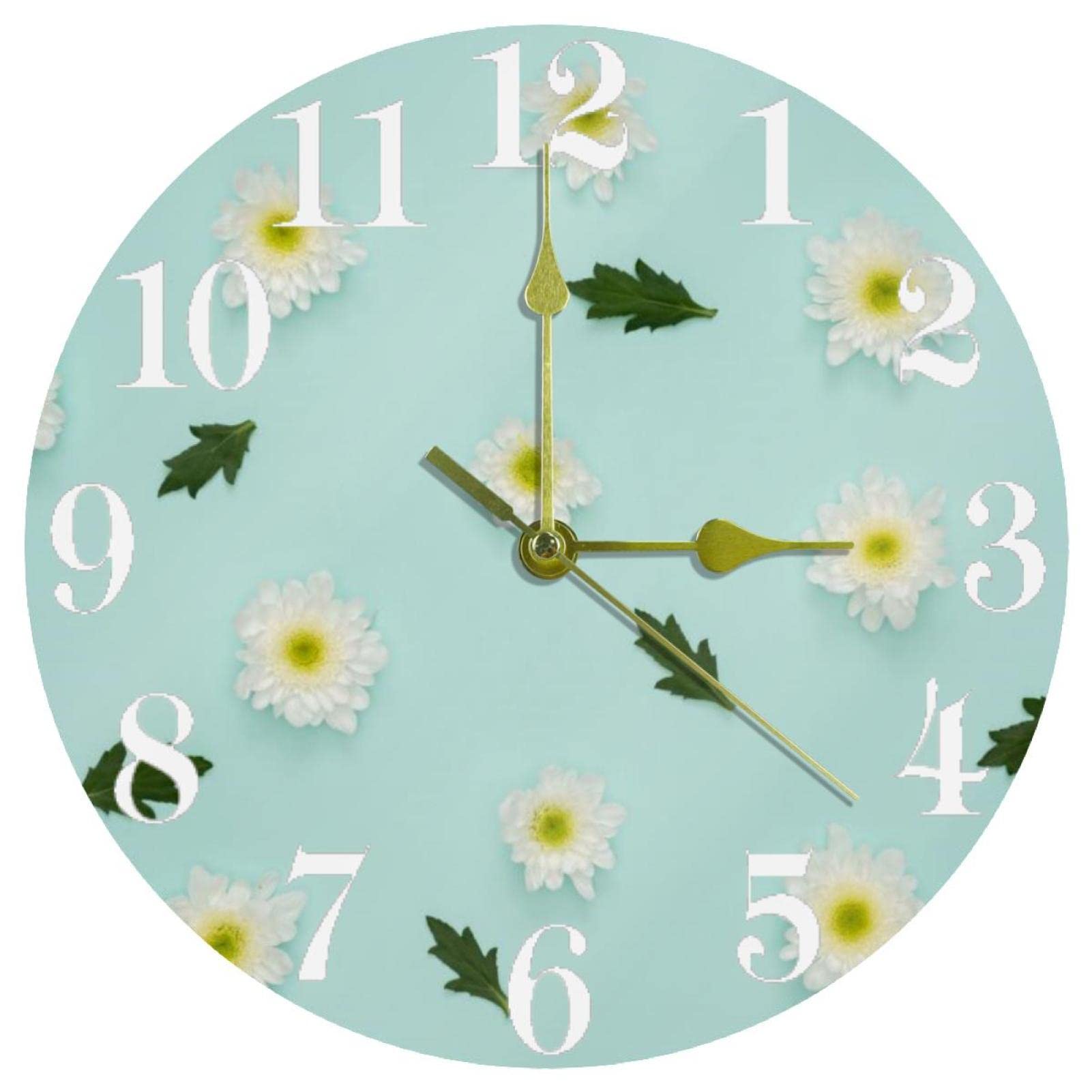 Horloge murale bleue fleurie ronde de 25,4 cm pour decorer la cuisine et le salon avec douceur