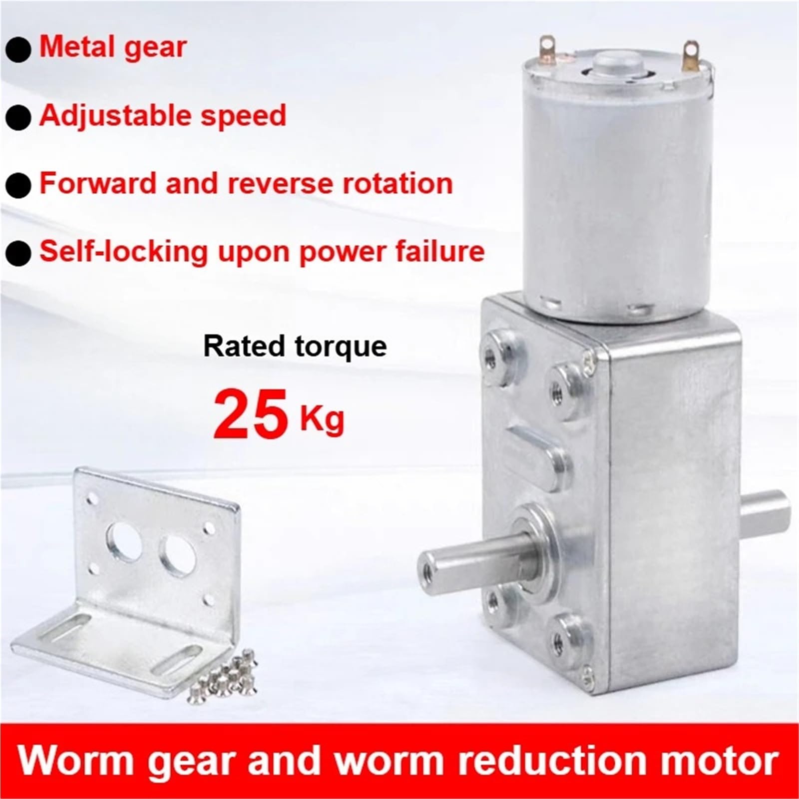 1 motor de engranaje helicoidal de doble eje de 12 V CC, reductor de doble eje de salida, 24 V CC, reducción inversa, autobloqueo, JGY370(Motor x bracket,210rpm,12V)