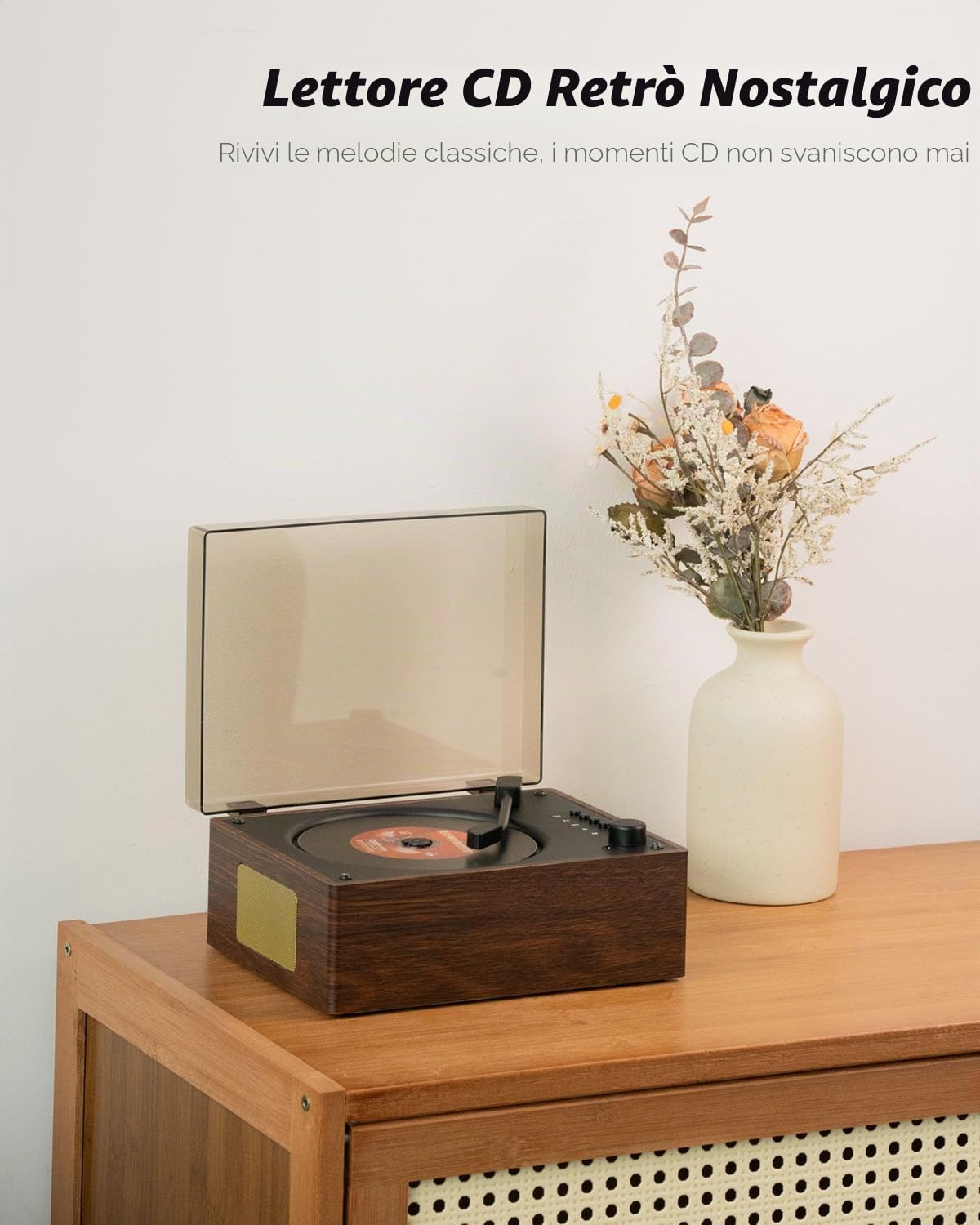 Lettori CD Portatili per la Casa Retro: Altoparlante Musicale Hi-Fi Bluetooth Batteria Integrata Telecomando Supporto AUX/USB Lettore per l'arredamento della casa Regali per gli Appassionati di Retrò