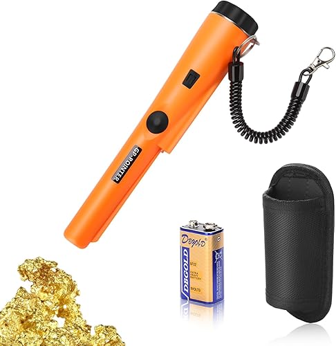 Detector de metales, resistente al agua, práctica varita puntero con batería y funda, escaneo de 360, moneda de oro, joyería de plata, color naranja
