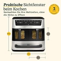 Friteuză cu aer cald și cuptor Cuisinart Tri Zone 13,6 L, fără PFAS, 3 zone (2 coșuri de 4,3 L, 1 sertar de 5 L), 9 în 1, friteuză, grătar, pizza, oțel inoxidabil 8