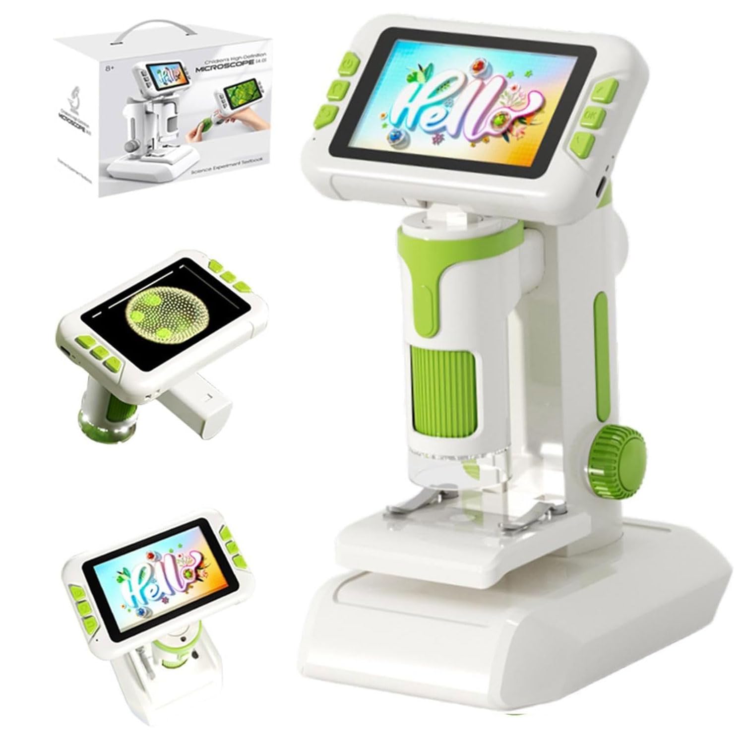 Microscopio Digital para Niños, Microscopio PortáTil 1600x con Pantalla LCD 4.0" para Fotos y Videos Microscopi Infantil Educativo Regalo para Niños 6-12 Años para Ciencia y Experimentos (Verde)