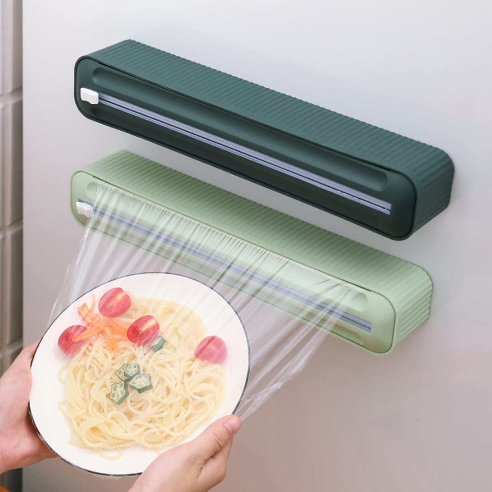 Dispensador de Papel Film Transparente para cajones de Cocina, se Puede Colgar y Cabe fácilmente en el Corte de cajones (Verde Menta) (Verde Menta)