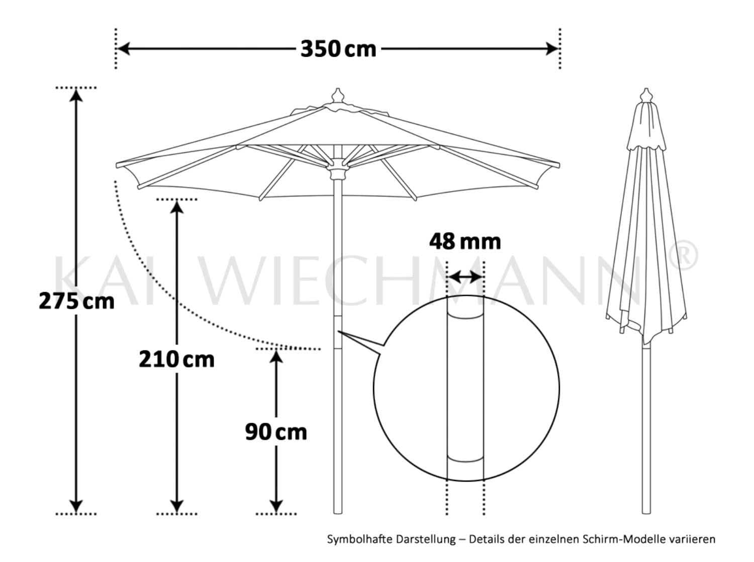 Kai Wiechmann Sonnenschirm 350 cm edel Windauslass UV-Schutz 50+