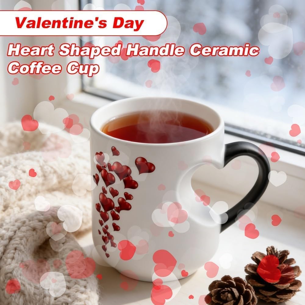Heart-Shaped Color Changing Magic Ceramic Mug, 2026 New Heart Shaped Handle Ceramic Coffee Cup, Thermochromic Magic Reveal Design, Heart Mug Gift for Valentine's Mother's Day (Black) - Image 3