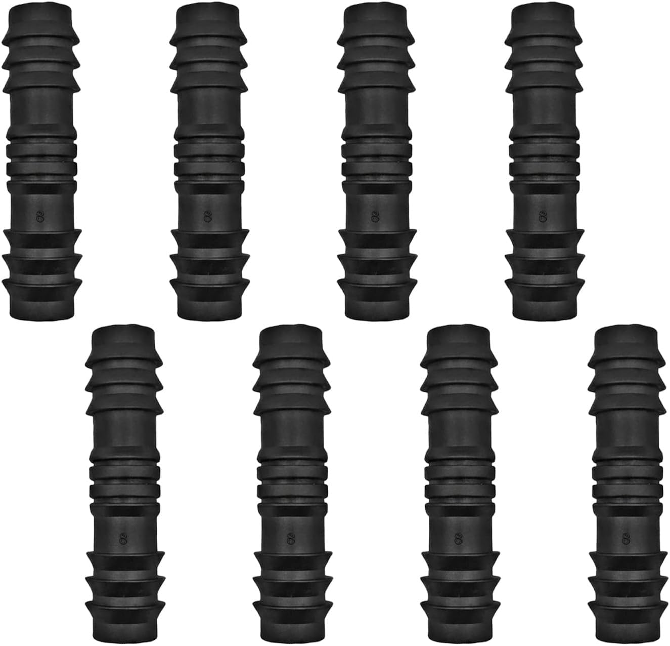 8 Pack 13mm (1/2 Inch) Straight Hose Connectors, Black Plastic Barbed Irrigation Pipe Fittings, Leak-Resistant Connectors for Drip Irrigation Soaker Hose Garden Watering Systems