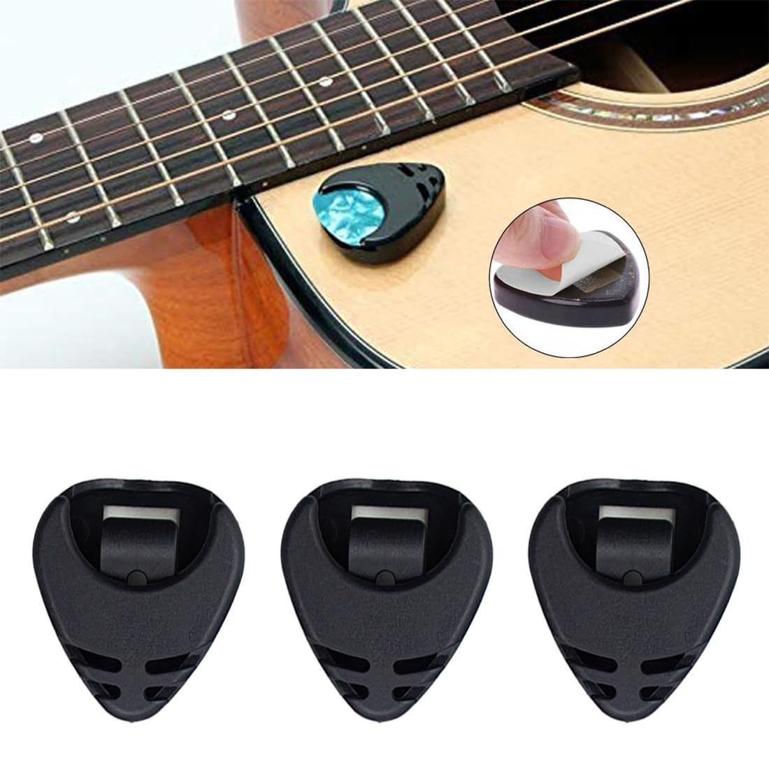 Porta Plettri Per Chitarra Con 6 Plettri Gratis - Supporto Adesivo A Molla Per Chitarra, Basso E Ukulele - Foto 6