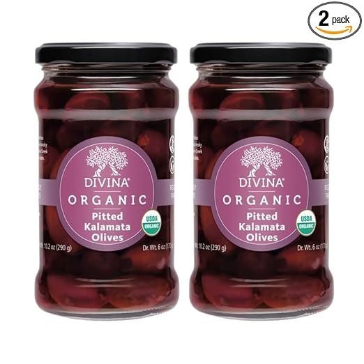 DIVINA Organic Pitted Kalamata Olives, 10.2 oz (2-Pack)