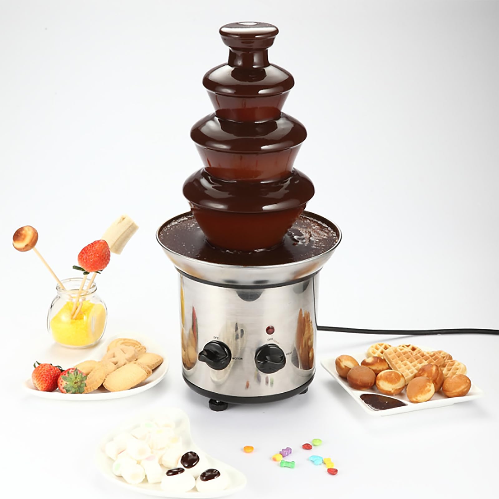 IMOSEI Chocolate Fondue Machine, Chocolate Fountain with 4 Tiers, Food?grade Stainless Steel Chocolate Fondue Tower, for Restaurants Weddings Parties