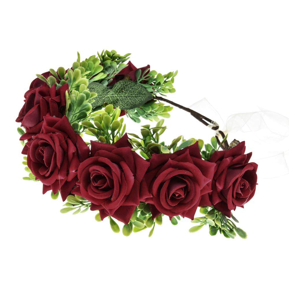 Shiwaki Handmade wreath headdress head flower headband seaside vacation wedding accessories bridesmaid girl flannel head flower(Red)