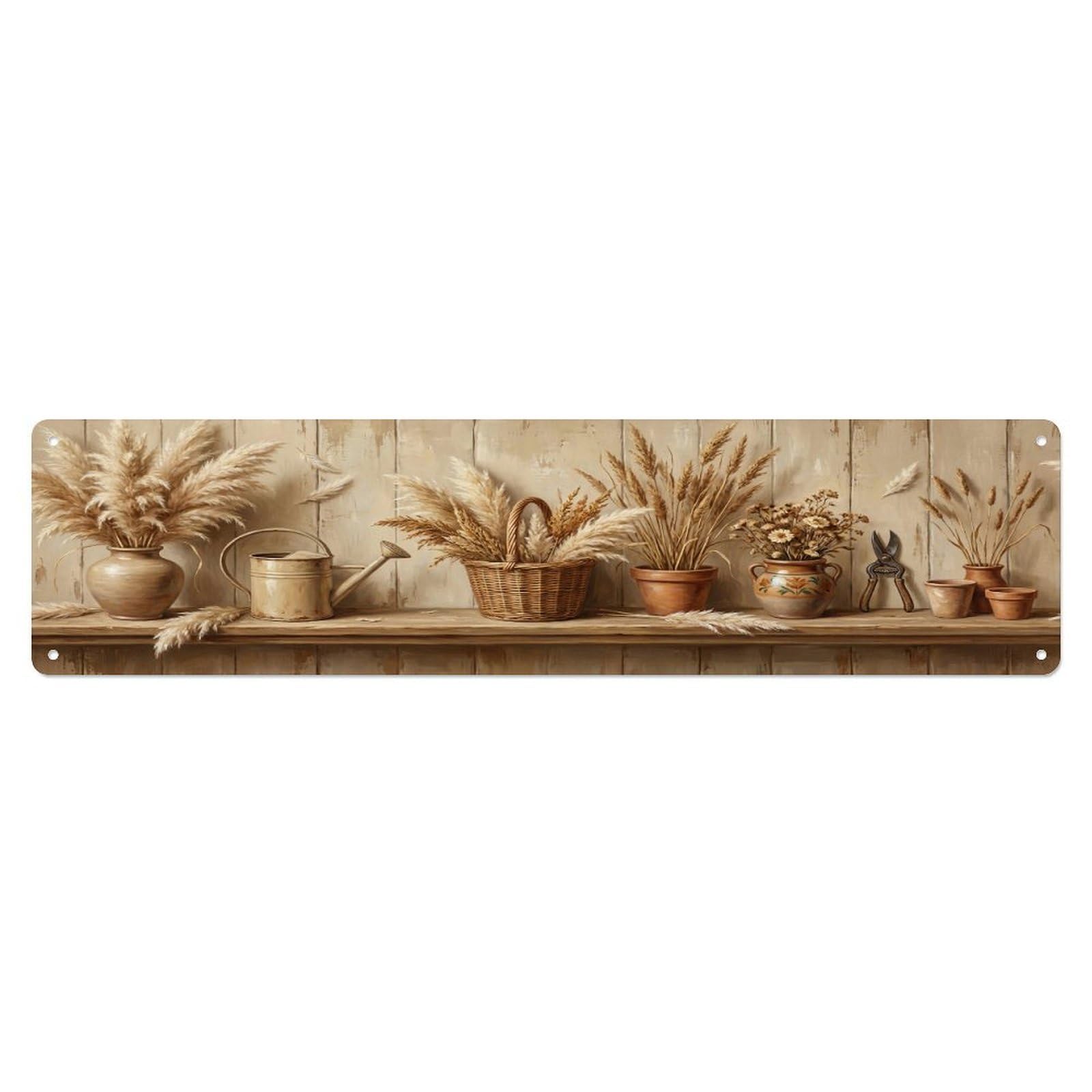 Floral Garden Tools Pampas Grass Pattern Print Metal Tin Sign