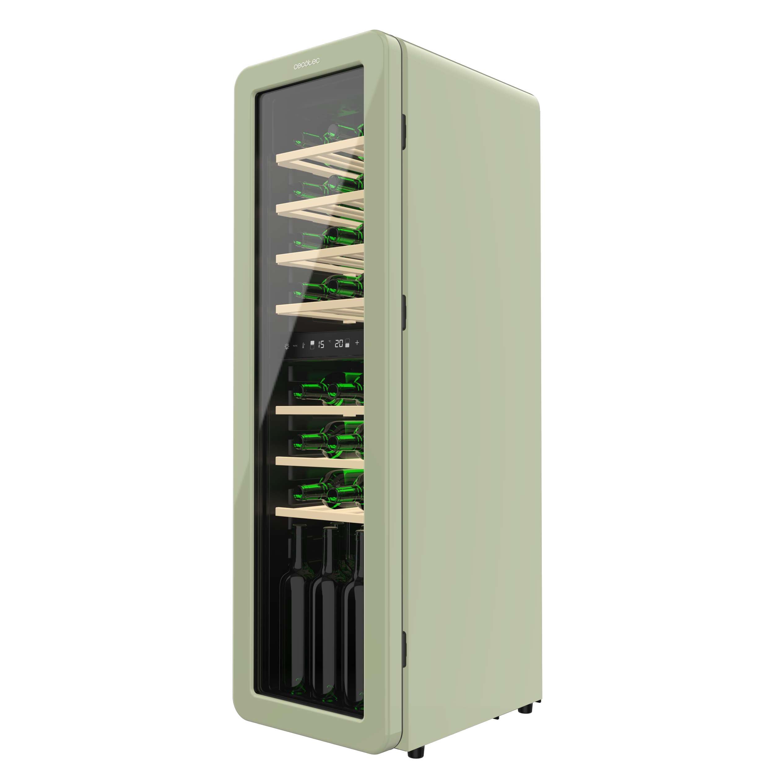 Cecotec Bolero Grandsommelier Origin Duo 30 Hit Green Weinkühlschrank 30 Flaschen 2 Temperaturzonen NoFrost LED-Steuerung Holzregale