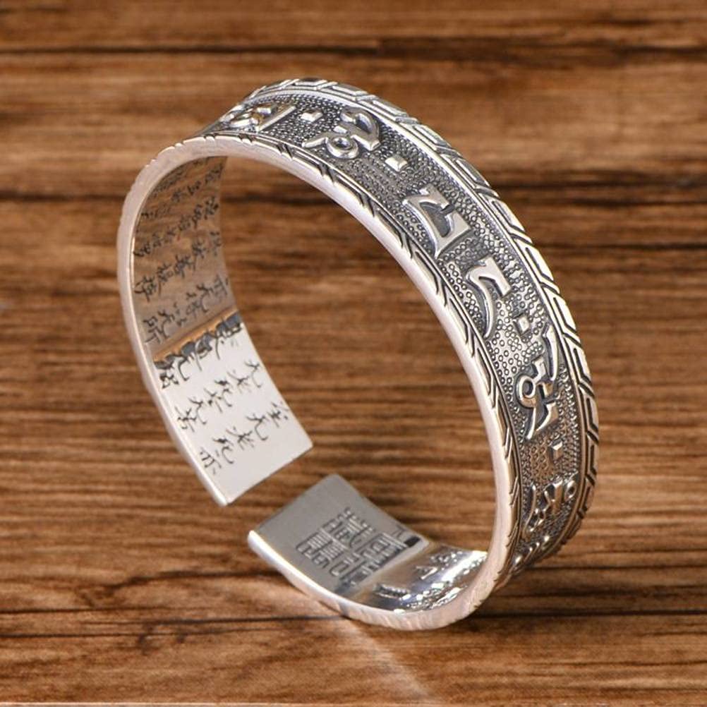 Bracciale Rigido Retrò in Argento Sterling 999 Bracciale Rigido in Argento Scritture Buddiste Femminile Larghezza Scritta Solida Maschile Braccialetto D'Argento Delle Scritture2
