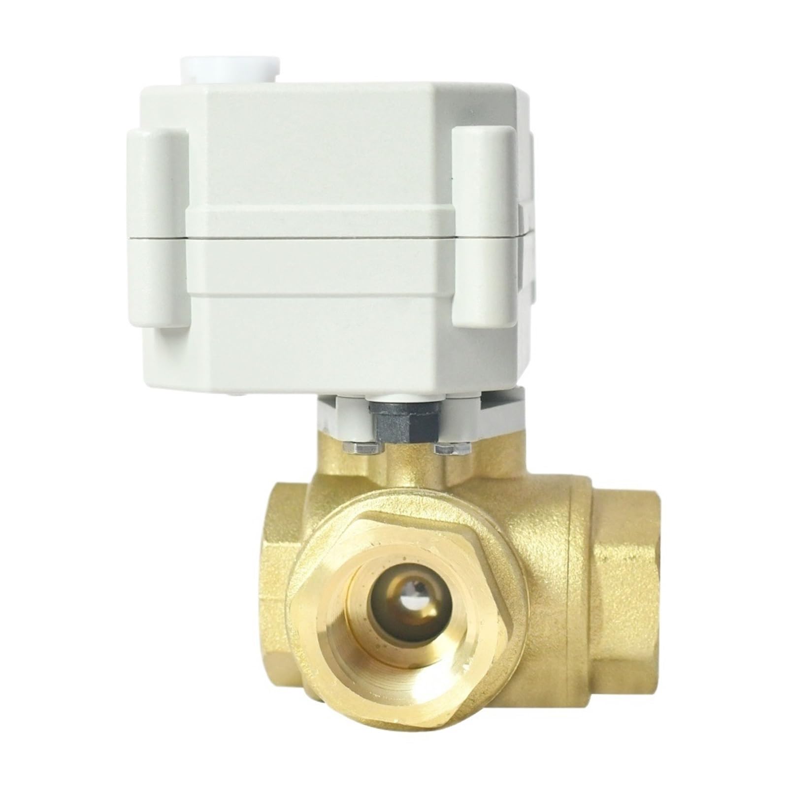 DN15 Válvula de Bola latón motorizada 3 vías con Orificio T/L Horizontal 9-24VAC/DC 1/2" anulación Manual | válvula solenoide(T Bore Flow C,BSP_9-24V ACDC_CR202 FAIL SAFE)