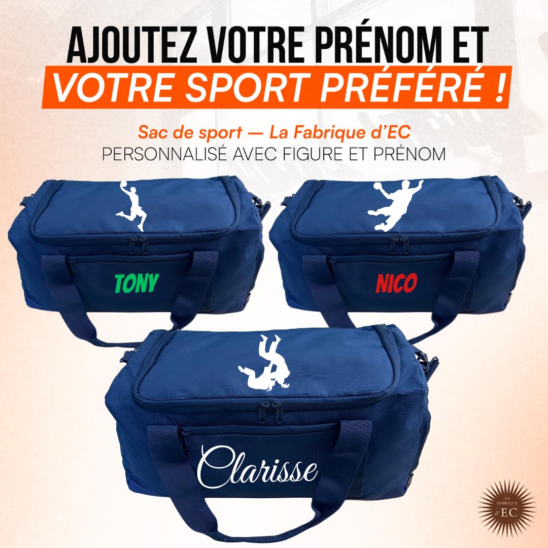 Sac de Sport Multi Sports personnalisé Motif Foot Basket Handball Judo Tennis Prénom