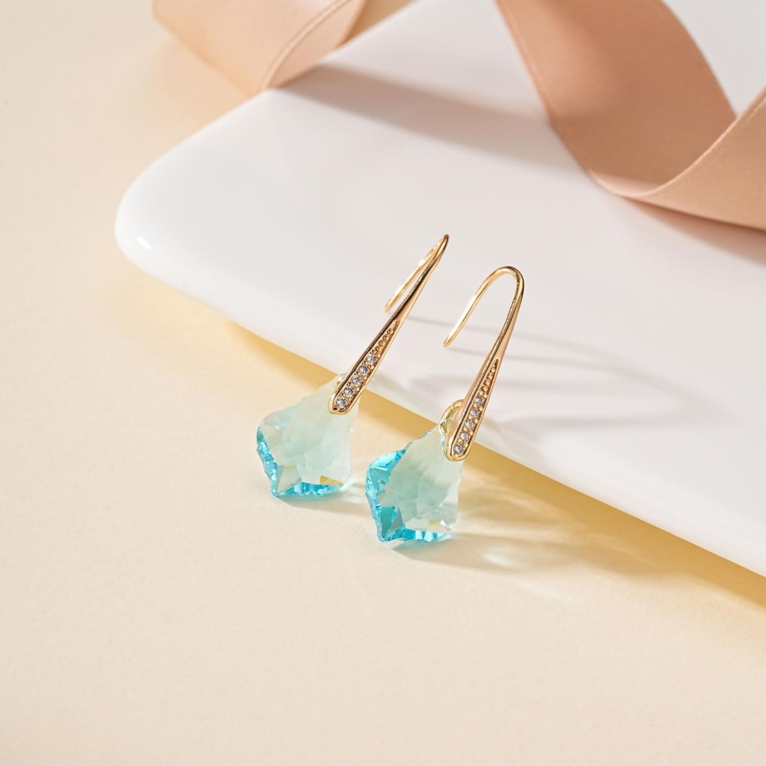 Dainty Austrian Crystal Baroque Drop Dangle Earrings for Women 14K Gold Plated Hook Earring Hypoallergenic Jewelry Gifts for Women - Image 4