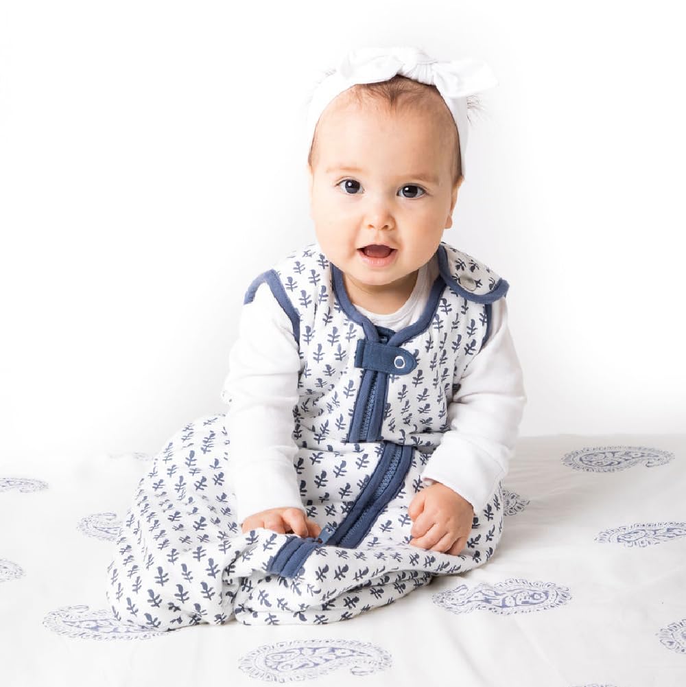 Malabar Baby 100% Organic Cotton Lightweight Wearable New Born Baby Sleeping Sack, Super Soft Quilted Wrapper Blanket Bag, Reversible, Breathable, Hypoallergenic Fabrics - Fort, Small (0-6M)