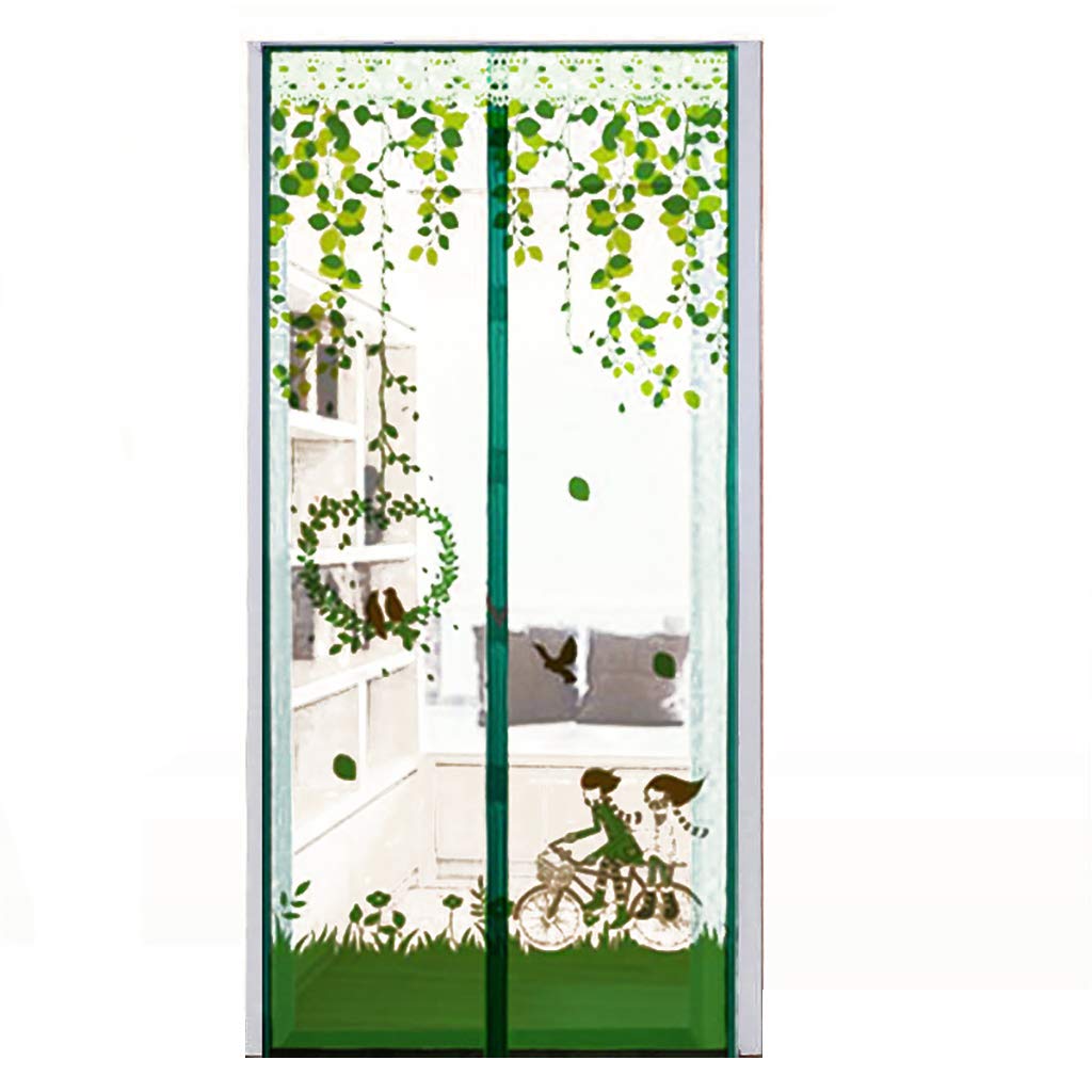 Hc&Wt Green Encryption Magnetic Screen Door, Full Frame Seal Heavy Duty Mesh Curtain Keeps Mosquitoes Out Toddler Dog Friendly Magic Paste Curtain- 80X200cm(31X79inch)