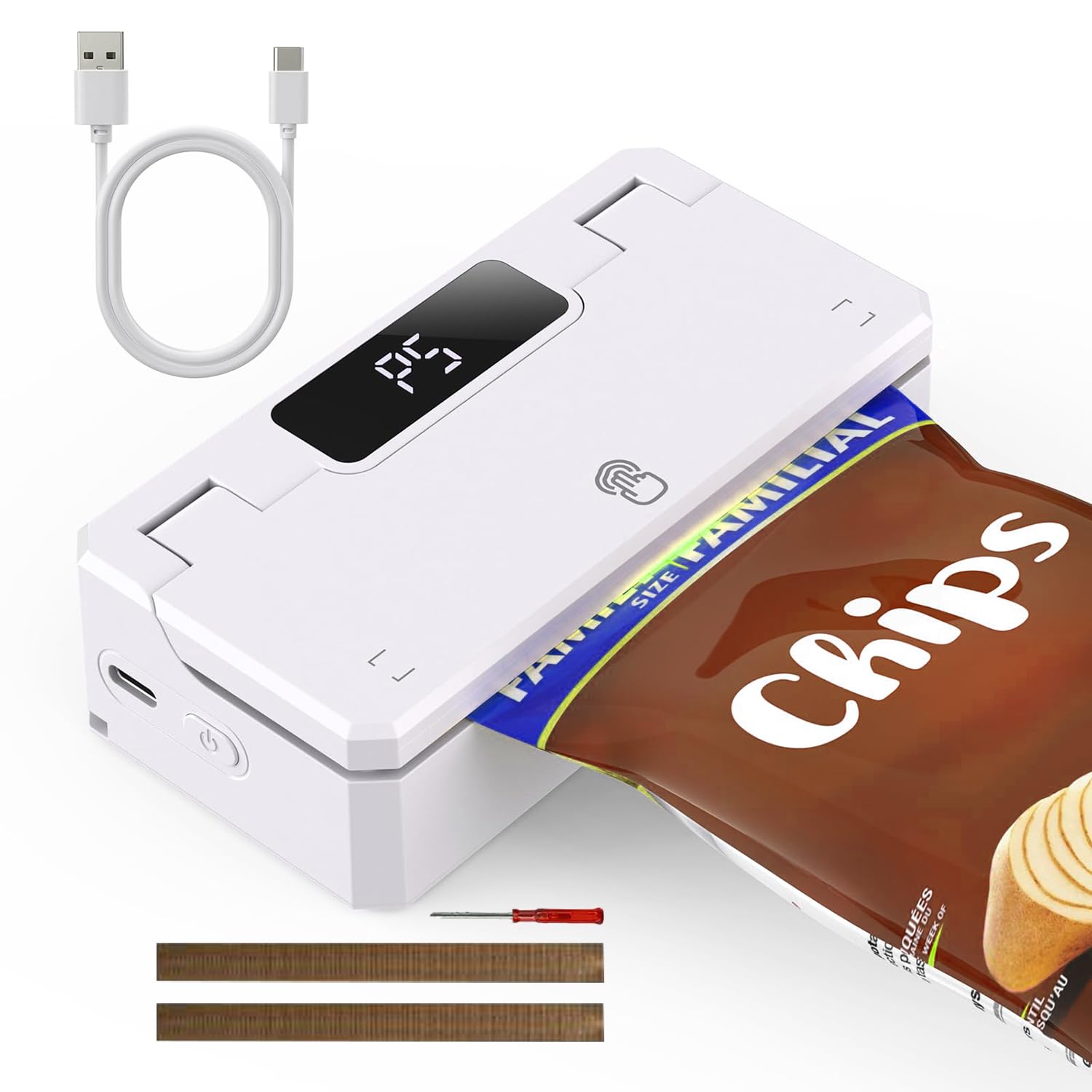 Mini Bag Sealer with Cutter, Handheld Bag Sealer Heat Seal, Rechargeable Chip Bag Sealer with 5 Seal Time Modes & 3.8" Heating Strip, Portable Bag Resealer For Chip Bags, Plastic Bags, Snack Bags