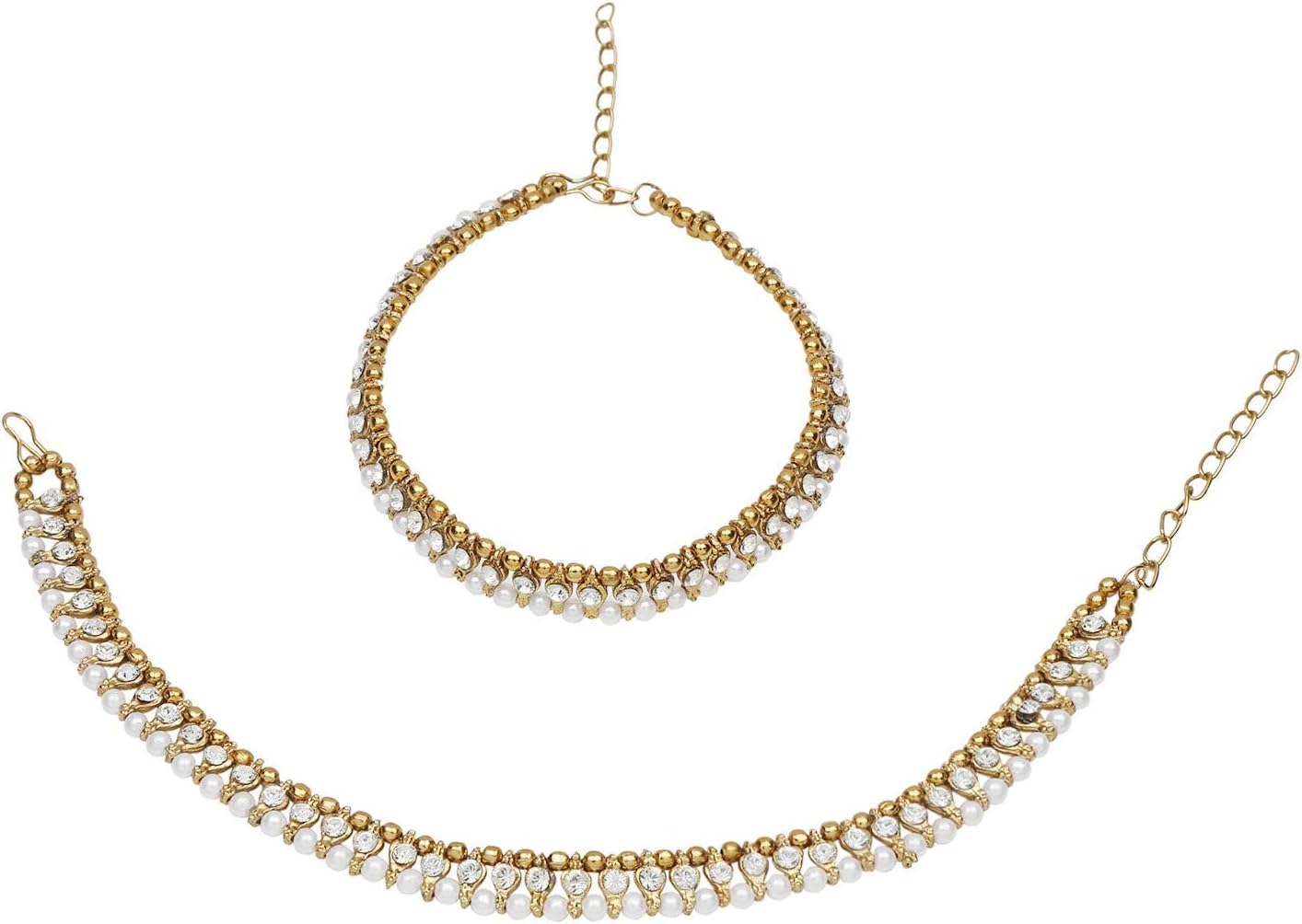 Efulgenz Indian Anklets for Women Crystal Bracelet Faux Pearl Ankle Bracelet Payal Set Bollywood Jewelry Indian Bridal Anklet