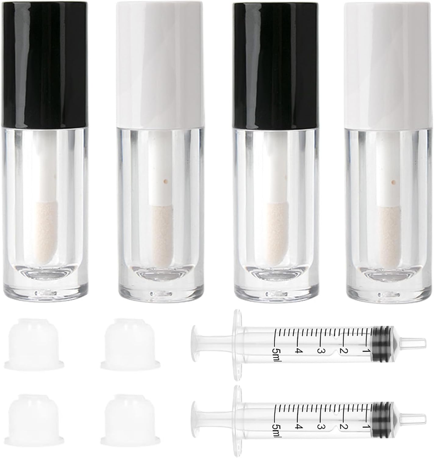 Qeuly 4 Pack Lip Gloss Tubes, 6ml Empty Lip Gloss Tubes with Wand, Clear Plastic Lip Gloss Containers for Skin Care Oil DIY Makeup Lipgloss Making Kit (D25xH86mm)