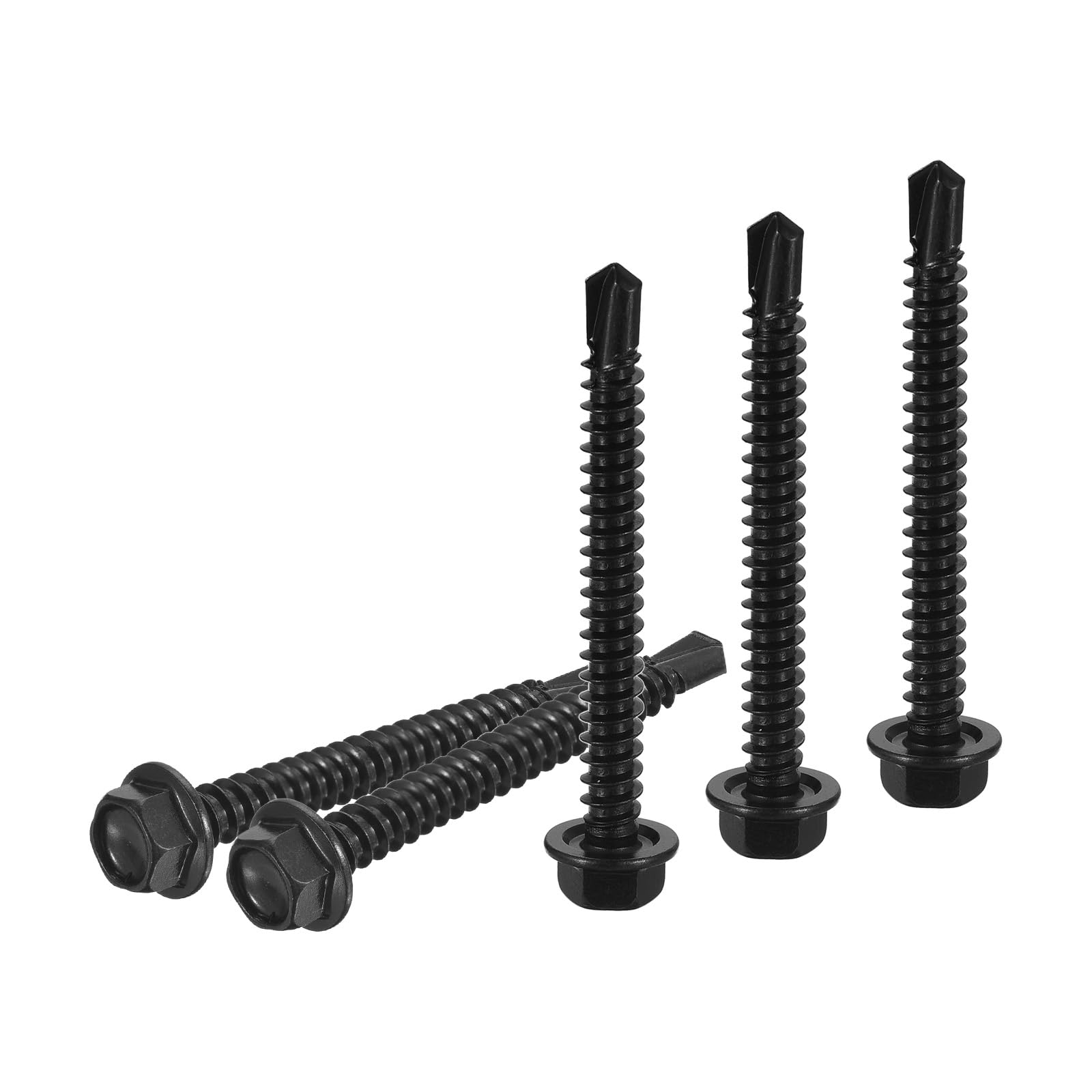 DTGN #12x2" Hex Washer Head Self Drilling Screws, 50Pack, Good for Machine, 410 Stainless Steel Black Oxide