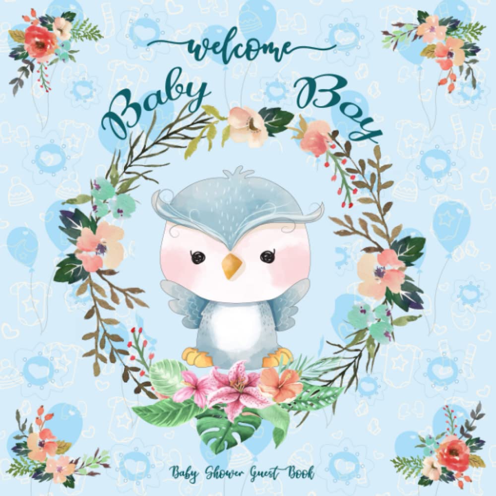 Welcome Baby Boy Baby Shower Guest Book Cute Owl Baby Desertcart
